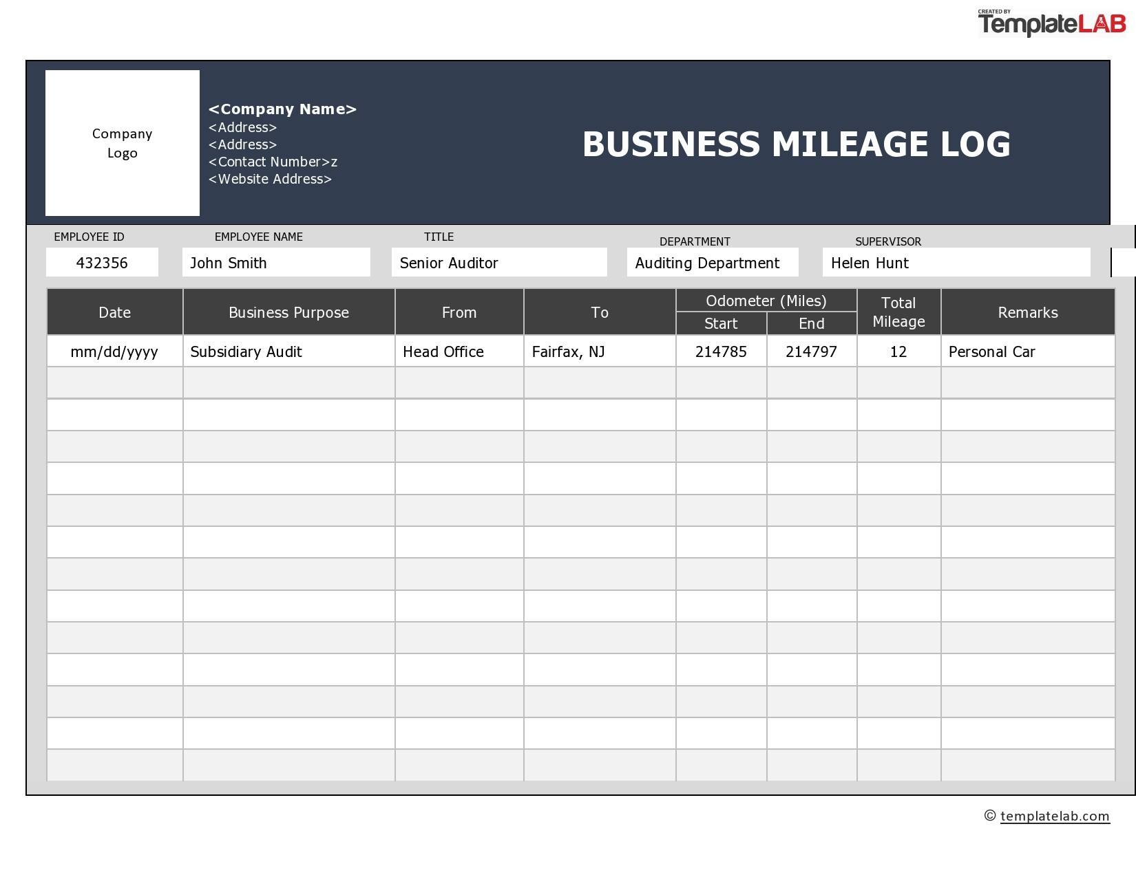 20 Printable Mileage Log Templates (Free) ᐅ TemplateLab