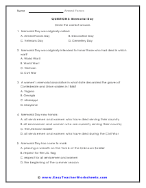United States Military Forces Worksheets