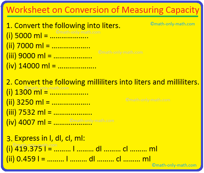 milliliters and liters worksheet