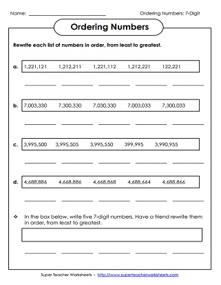 Place Value Worksheets: 7 Digits