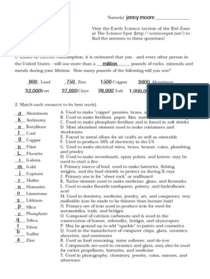 mineral mania worksheet answer key