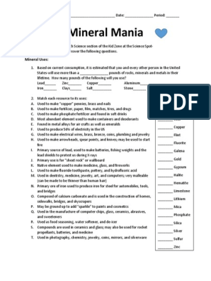mineral mania worksheet answer key