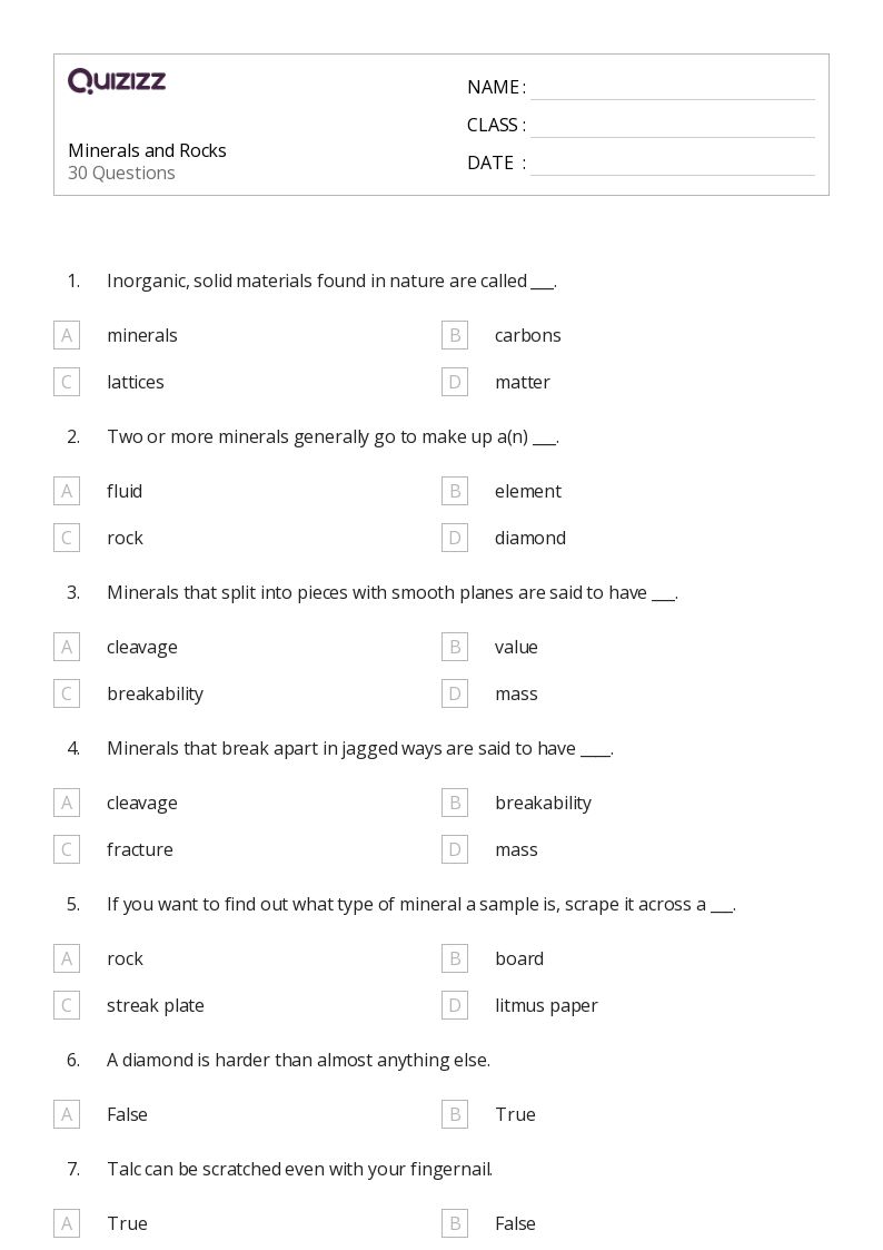 mineral worksheet pdf