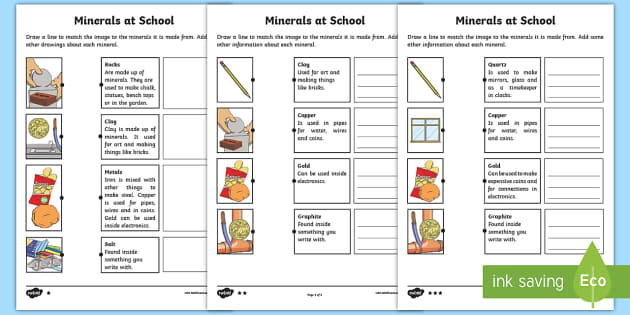Minerals at School Differentiated Worksheet (teacher made)