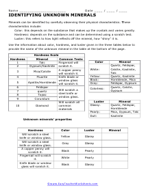 Rocks and Minerals Worksheets
