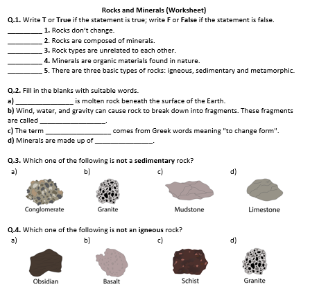 Rocks and Minerals - Worksheet | Distance Learning | Teaching ...