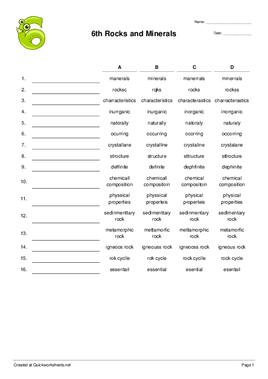 minerals worksheet pdf