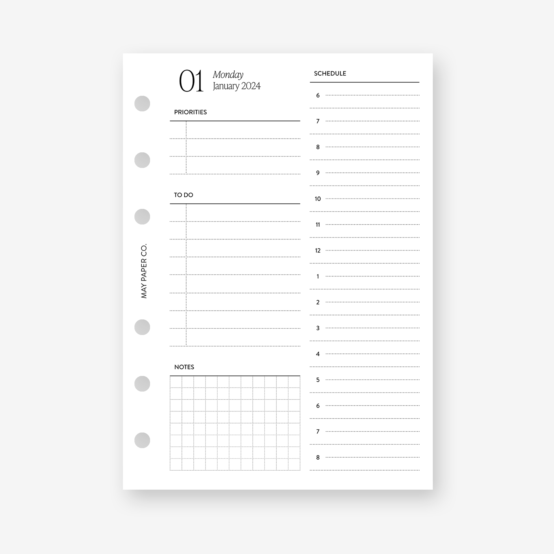 2024 Daily with Half Hourly Schedule Planner Insert Dated DO1P