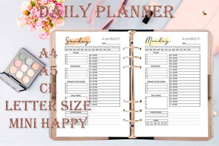 Daily Planner Printable, Letter, A4, A5, HP, HP (1463599)