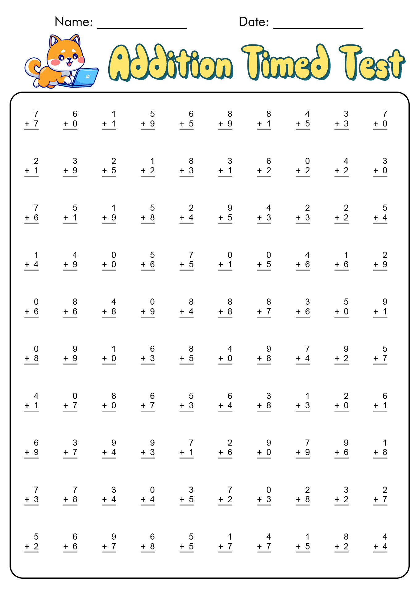 18 1 Minute Timed Addition Worksheets - Free PDF at worksheeto.com