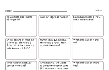 minute math worksheet 4th grade