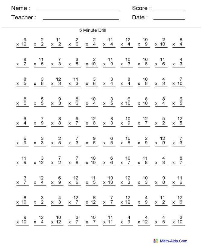Math Drills Multiplication Worksheets Printable | Multiplication ...