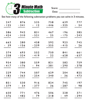 3 Math Minutes: Subtraction | Interactive Worksheet 