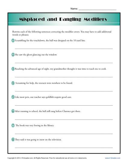 misplaced and dangling modifiers worksheet