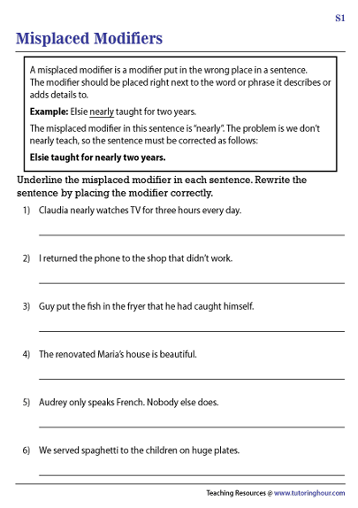 Misplaced Modifiers Worksheets