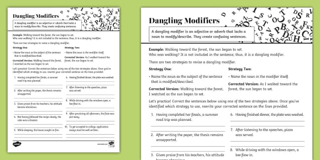 misplaced modifier worksheet