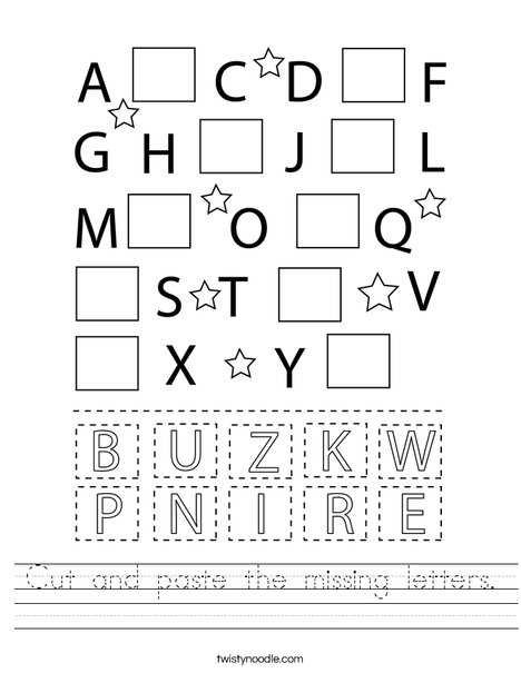 Cut and paste the missing letters Worksheet - Twisty Noodle