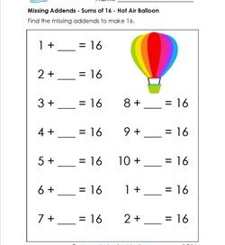Missing Addend Worksheets - Sums of 16 to 20 | A Wellspring
