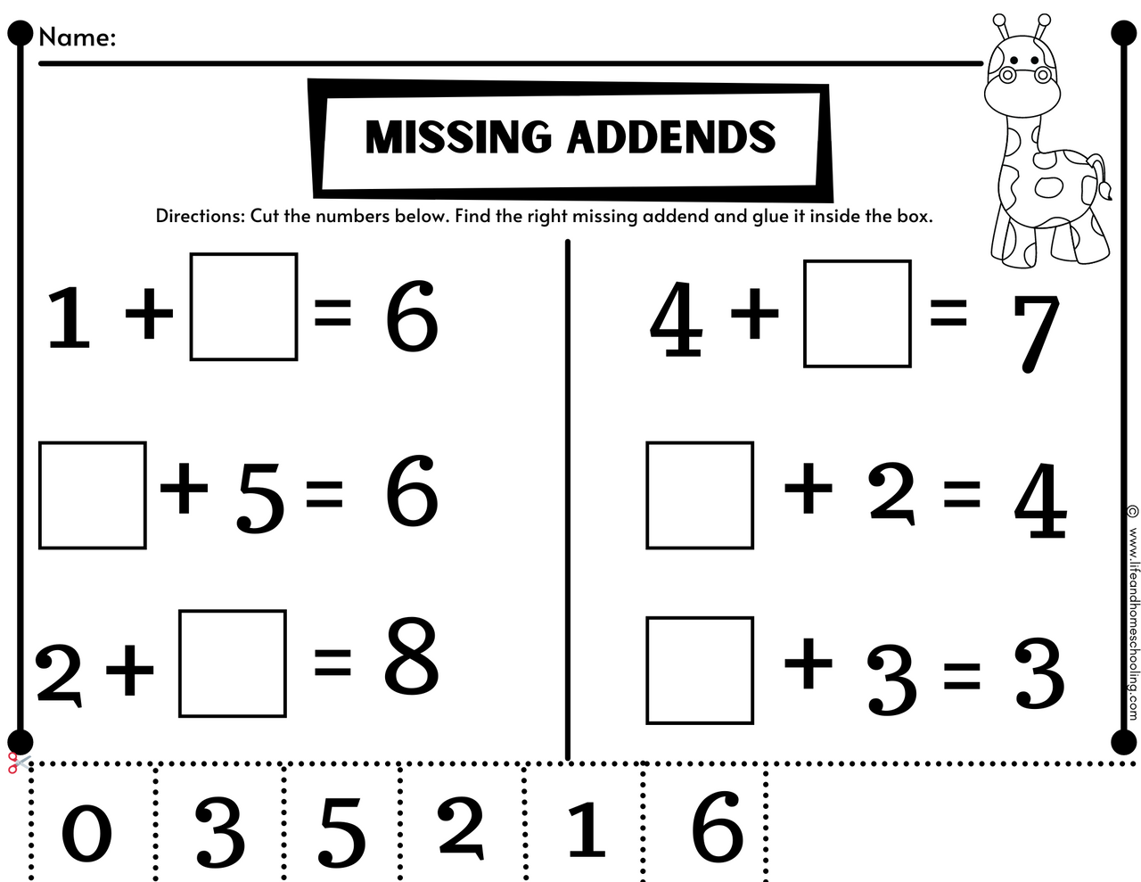 Free missing addend worksheet 6, Download Free missing addend worksheet