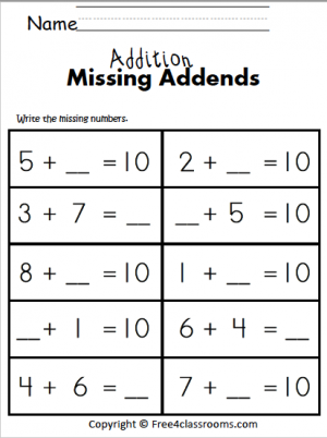 missing addend worksheet 6