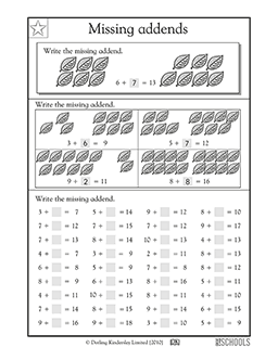 Missing addends | 1st grade Math Worksheet | GreatSchools