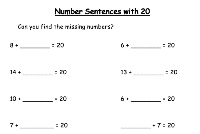 Missing Addend with Sum of 20 worksheet | Share My Lesson