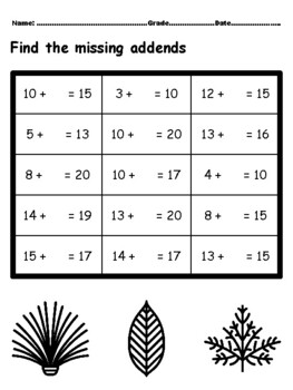 50 Leaves Collection First Grade Math Worksheets CCSS1.OA.A.1 ...