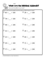 missing addend worksheet parts of a 100