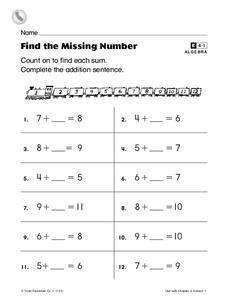 Find the Missing Number Worksheet for 1st - 2nd Grade | Lesson Planet
