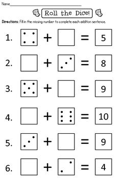 Roll the Dice Missing Addend Worksheet FREEBIE | Worksheets ...