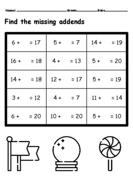 50 Missing Addends Worksheets upto Number 20, Fun Fair Theme ...