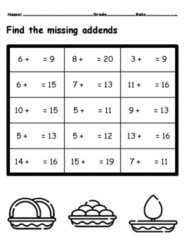 50 Holi First Grade Math Worksheets CCSS1.OA.A.1, Missing Addends ...