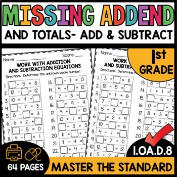 Missing Addends Worksheets 1.OA.D.8 - We Are Better Together