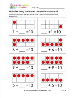 missing addends worksheet for kindergarten