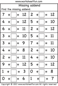 Missing Addend - Three Worksheets / FREE Printable Worksheets ...