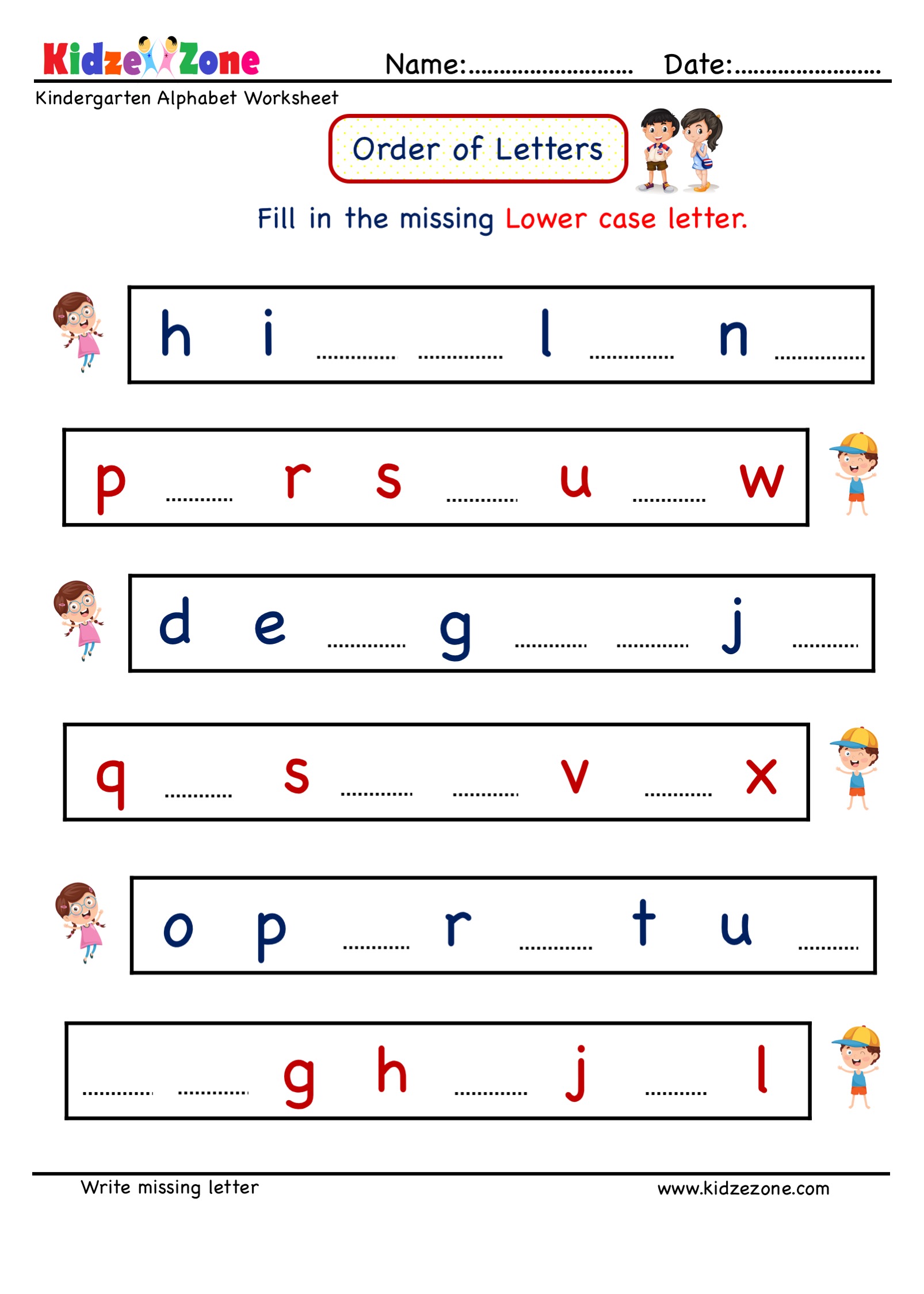 Kindergarten Letter worksheets - Write Missing Letter