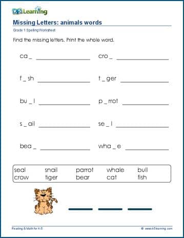 Missing letters worksheets for grade 1 | Worsheets library