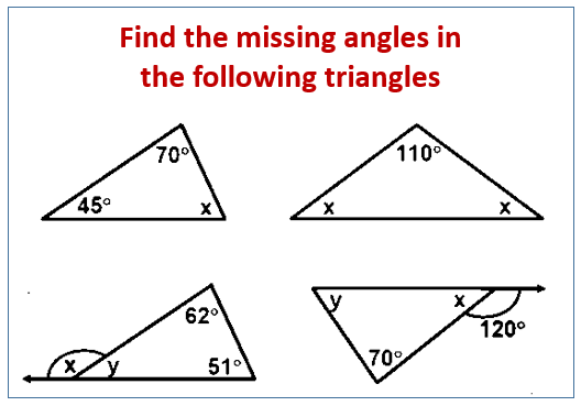 Find the missing angle in a triangle (examples, solutions, videos ...