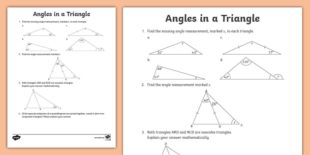 Angles in a Triangle Activity for 6th-8th Grade - Twinkl