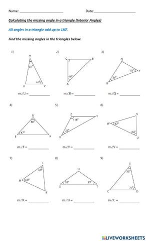 missing angle of a triangle worksheet
