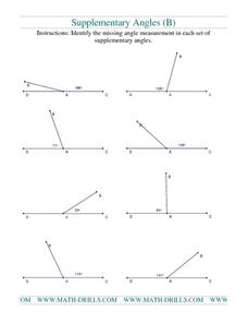 Supplementary Angles (B) Worksheet for 5th Grade | Lesson Planet