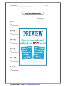 Find the Missing Exponent Worksheet for 7th - 9th Grade | Lesson ...