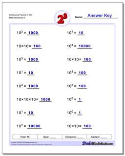 Exponents Worksheets: Powers of Ten and Scientific Notation