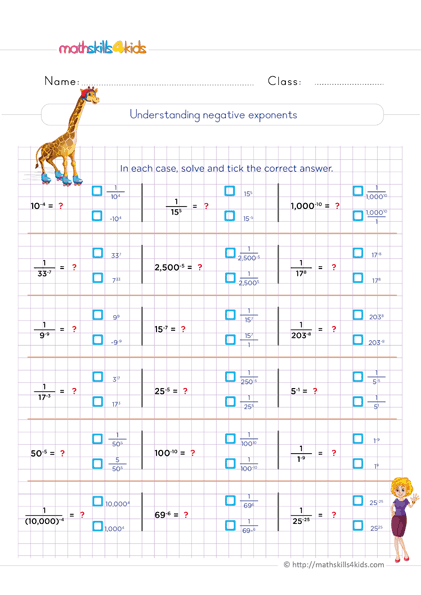 6th Grade exponents and square roots worksheets: Free &  Printable