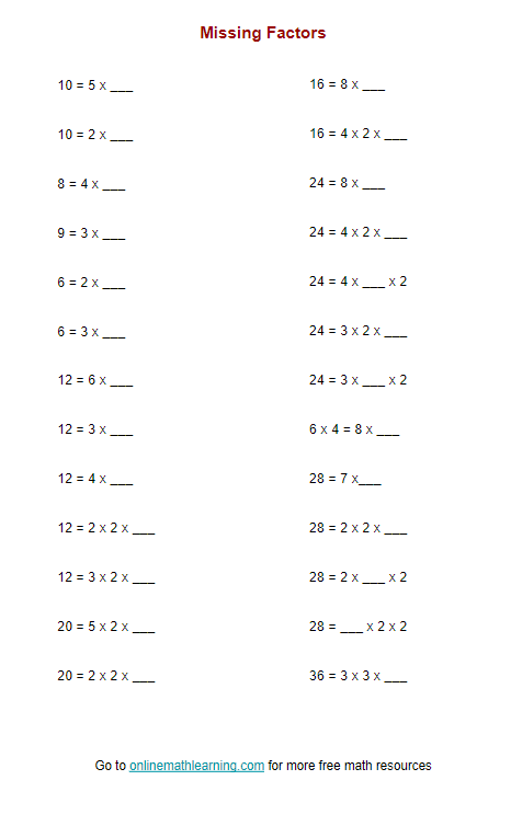 Find Missing Factors (examples, solutions, videos, worksheets ...