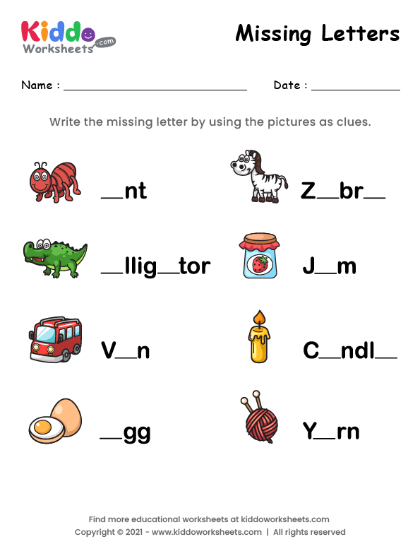 Free Printable Missing Letters a and e Worksheet - kiddoworksheets