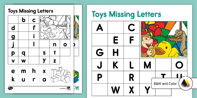Toys Missing Letters Cut and Paste Activity (teacher made)