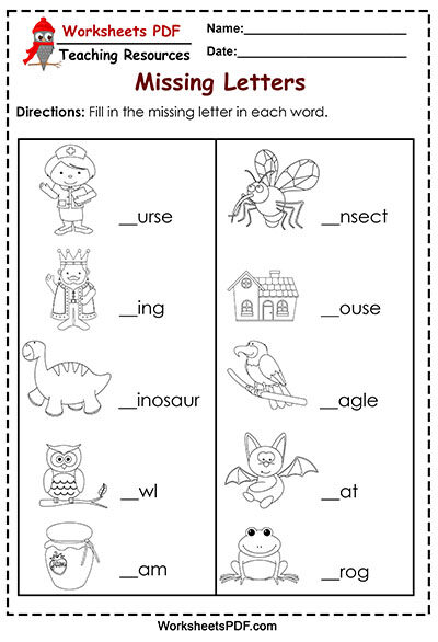 Missing Letters Worksheets PDF (Free Printables)