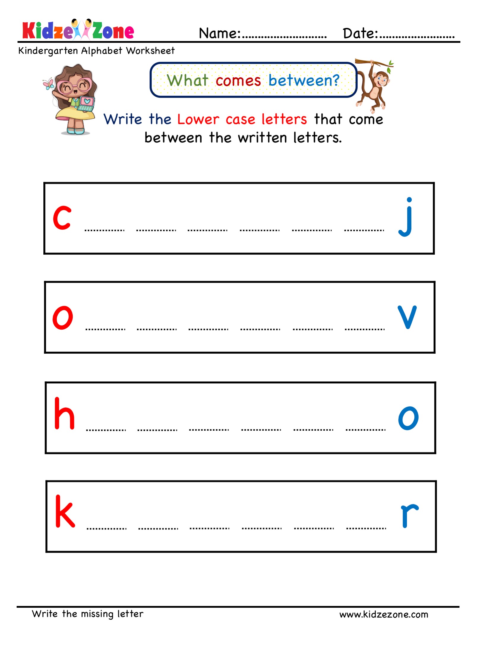 missing letter worksheet for kindergarten