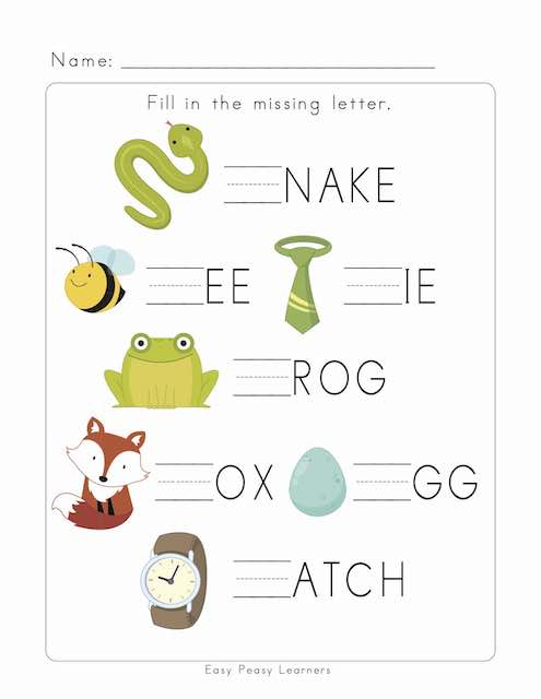 Fill in The Missing Letter Worksheets - Easy Peasy Learners